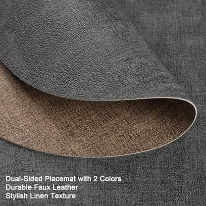 Myir JUN 14" Round Placemats Set of 4, Reversible Dual-Color Place Mats - color: Gray Brown