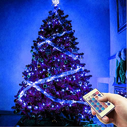 RUICHEN Fairy Lights Plug in with Remote, Copper Wire 33 Ft 100 LED, Blue - color: Blue