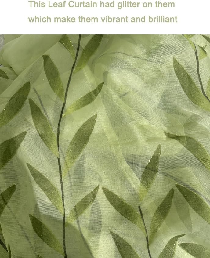 Ufurty 2pcs Willow Leaf Window Curtain Voile Tulle Vine Sheer Curtains - color: Green 2#, size: 39.4"W x 78.7"L (Pack of 2)