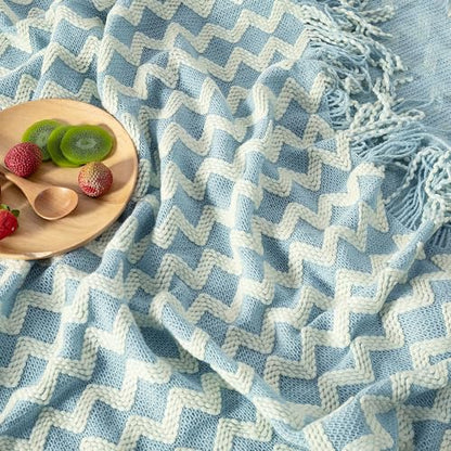 Double Diamond Acrylic Knitted Throw Blanket, Blue, 50x60 - color: Blue