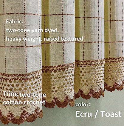 Today's Curtain Adirondack 2-Tone Crochet Tier 36", Ecru/Toast, 60W x 36L - color: Ecru/ Toast, size: 60"W x 36"L (Pack of 1)