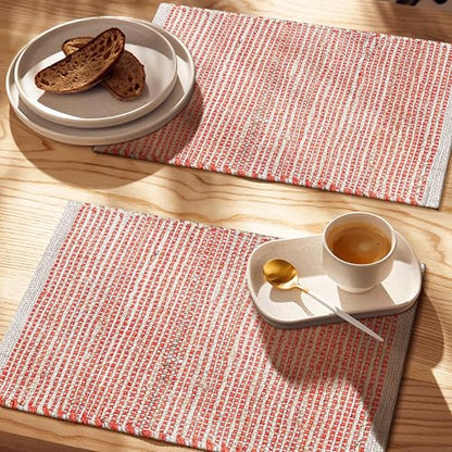Cotton/Jute Placemats Set of 4-13x19 Inch - Natural - Orange - color: Natural - Orange