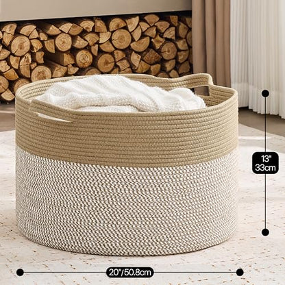 KAKAMAY Large Blanket Basket with Handles, Storage Basket for Living Room - color: Brown Mix