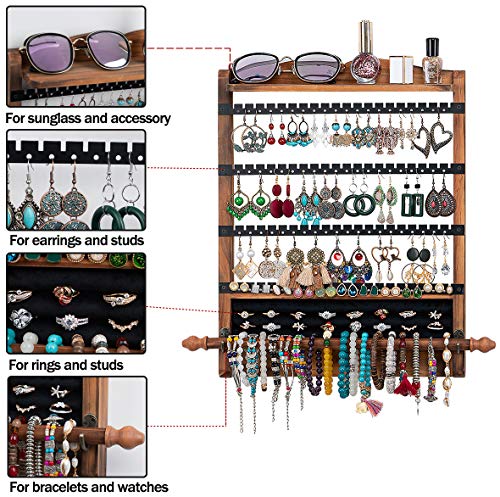 3Pcs Wood Earring Organizer,Wall Jewelry Organizer,Jewelry Storage - color: Brown+Black