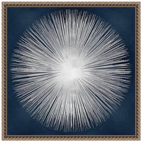 Amanti Art Framed Canvas Wall Art 16x16 Sunburst on Dark Blue I by Abby Young, Framed Wall Art Canvas, Abstract Artwork, Traditional Decor, Small Poster Painting for Living Room, Bedroom, Bathroom, - color: Sylvie Beaded Dark Gold, size: 16"L x 16"W