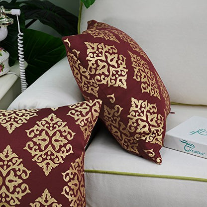 CaliTime Decorative Couch Throw Pillow Covers 18 X 18 Inches Burgundy Gold - color: Diamond Dark Ground - Burgundy Gold