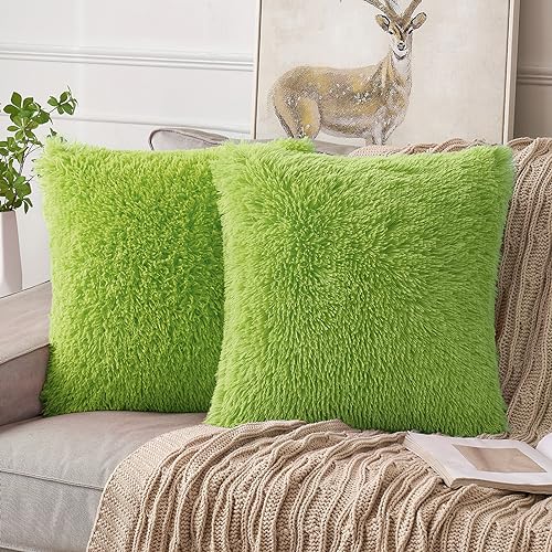 ANRODUO Plush Decorative Throw Pillow Covers Grinch Green 16x16 Pack of 2 - color: Grinch Green, size: 16" x 16" (Pack of 2)