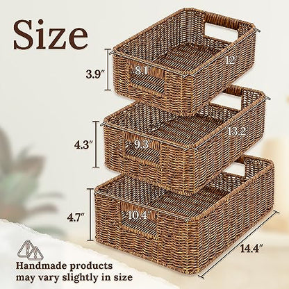 WeeNest Baskets for Storage, Wicker Basket, Rectangular, Set of 3, Toffee - color: Toffee