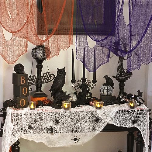 JQAQJU 6 Pack Halloween Creepy Cloth Decoration + Spider Web + 3D Bats