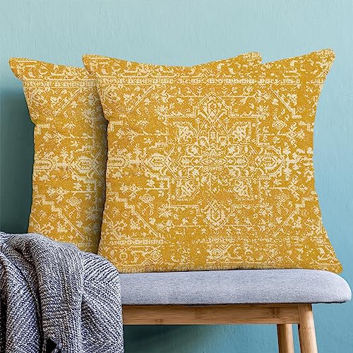 Yellow Carpet Pattern Boho Pillow Covers 18x18 Set of 2 - color: Boho-12, size: 18" x 18" (Pack of 2)
