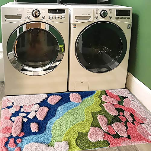 UKELER Colorful Moss Rug for Laundry Room 3D Shag Moss Area Rugs Non Slip Washable Decorative Rugs for Bedroom Playroom Hallway 55''x27.5'' - color: Spring Moss Rug