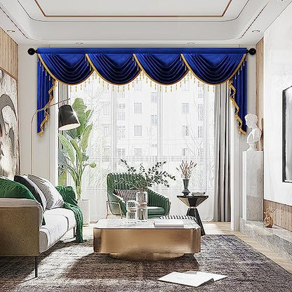 ELKCA Luxury Royal Blue Velvet Curtain Valances for Living Room with Beads(118inch,1 Panel) - color: Royal Blue, size: 118"W x 43"L (Pack of 1)