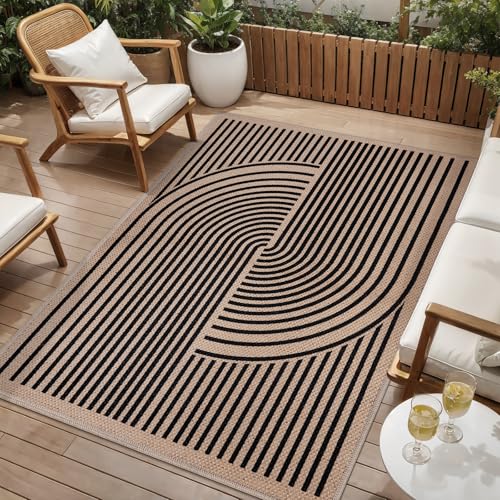 Tangsoo Easy Jute 4x6 Washable Non-Slip Area Rug for Indoor Outdoor Patio - color: Black, size: 4x6ft
