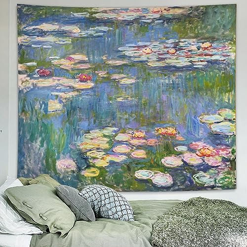 Monet Waterlily Wall Tapestry, Cute Floral Art Tapestries for Girl Bedroom - color: Art Monet Tapestry, size: 51"L x 39"W