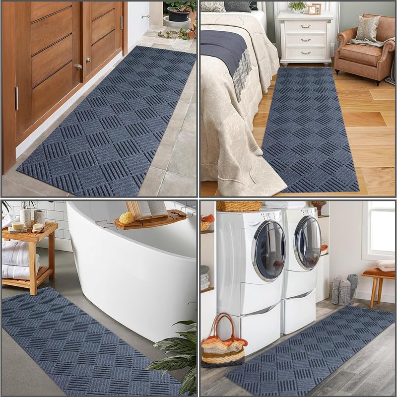 Runner Rug Non Slip, 1FT x 6FT Washable Area Rug Indoor Outdoor Rubber Back Carpet Mat for Hallway Kitchen Entryway Laundry Room Foyer Balcony Living Room, Grey