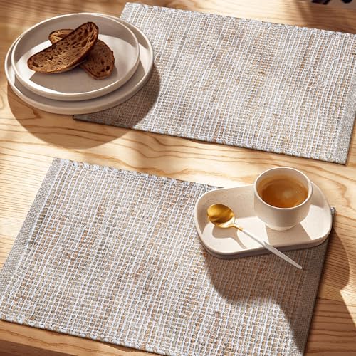 Cotton/Jute Placemats Set of 4-13x19 Inch - Natural-Ivory - color: Natural - Ivory