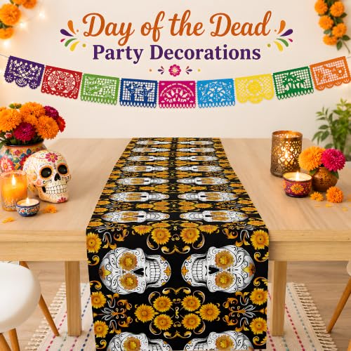 Dia De Los Muertos Decorations - Sugar Skull Table Runner with Banner - color: Dia De Los Muertos