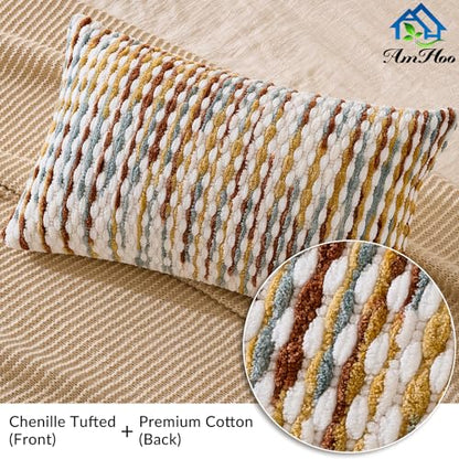 AmHoo Set of 2 Boho Chenille Pillow Cover,12 x 20-Inch Brown - color: Brown, size: 20" x 12" (Pack of 2)