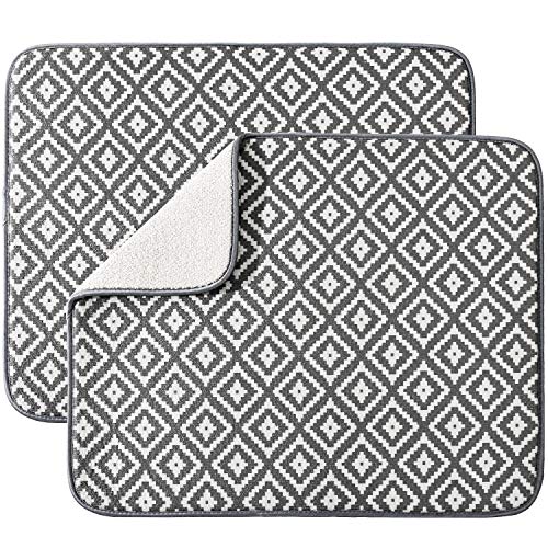 Dish Drying Mat for Kitchen Counter,Microfiber Machine Washable Dishes Matt - color: Dark Gray 2p 19.2*15.8