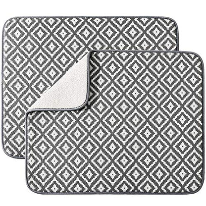 Dish Drying Mat for Kitchen Counter,Microfiber Machine Washable Dishes Matt - color: Dark Gray 2p 19.2*15.8