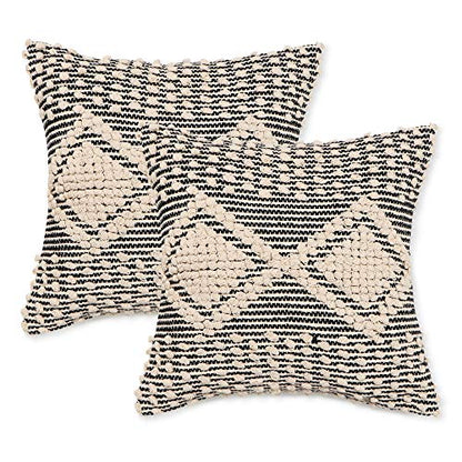 · REDEARTH · Boho Textured Handwoven Throw Pillow Cases - Diamond Medley - color: Diamond Medley Black, size: 18" x 18" (Pack of 2)