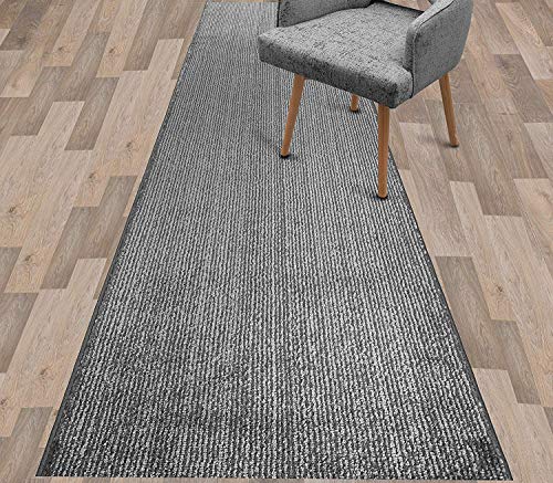 REMNAZ Anti-Slip Hallway Runner Rug | Custom Cut Length | 31" Wide | Thick Rubber Back for Hardwood Floors | Pet & Kid Friendly | Heathered Stripe Grey | 31 inch x 6 feet - color: Striped / Grey, size: 31 inch Width X 6 Feet Length
