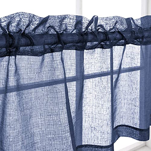 KOUFALL Navy Blue Valances for Windows,Sheer Linen Look Valance Curtains for Kitchen Bathroom,Dark Blue - color: Navy Blue