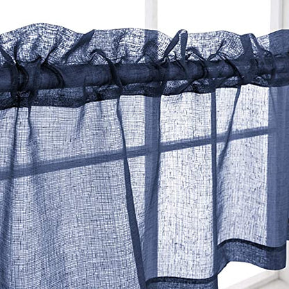 KOUFALL Navy Blue Valances for Windows,Sheer Linen Look Valance Curtains for Kitchen Bathroom,Dark Blue - color: Navy Blue