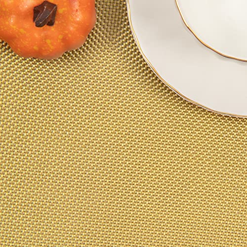 SHACOS Round Table Placemats Wedge Placemat Set of 4 Non Slip Heat Resistant Woven Vinyl Metallic Golden Table Mats Wipe Clean Indoor Outdoor (4, Gold) - color: Gold