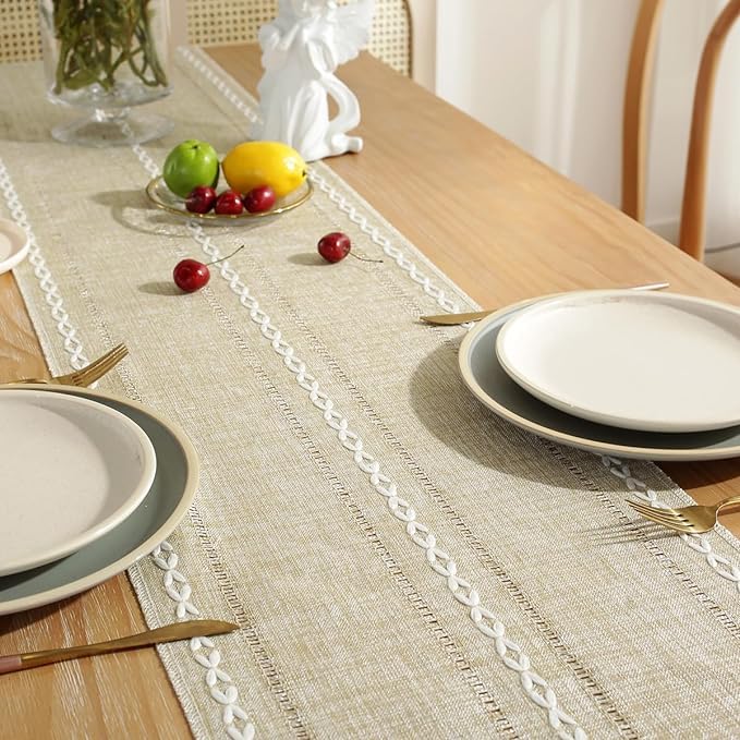 Wracra Rustic Linen Table Runner, Coffee Table Runners 48 inches Long - color: Hemstitched Coffee, size: 13"×48"
