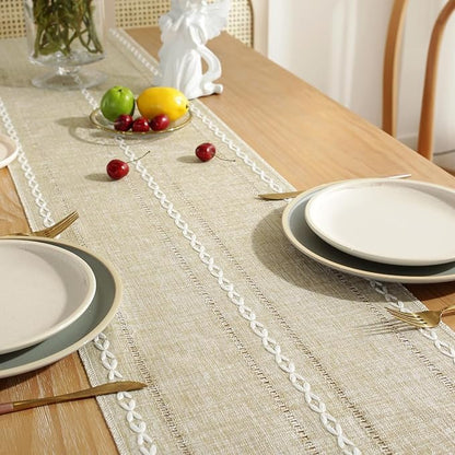 Wracra Rustic Linen Table Runner, Coffee Table Runners 48 inches Long - color: Hemstitched Coffee, size: 13"×48"