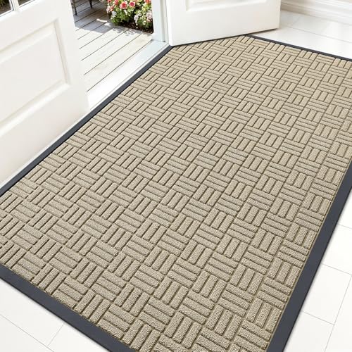 OLANLY Front Door Mat Outside Entrance 59x34, Heavy-Duty Rubber Doormat - color: Beige, size: 59" X 34"