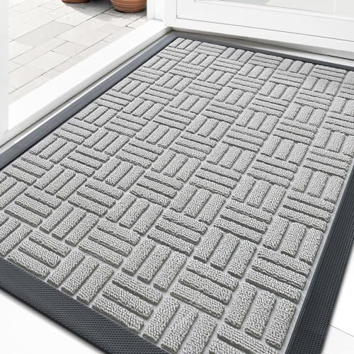 OLANLY Front Door Mat Outside Entrance 29.5x17, Heavy-Duty Rubber Doormat - color: Light Gray, size: 29.5" X 17"
