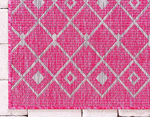 Unique Loom Outdoor Trellis Collection Area Rug - Tribal Trellis (2' x 6' 1" Runner, Fuschia/ Gray) - color: Fuschia/Gray, size: 2' x 6'1" (Runner)