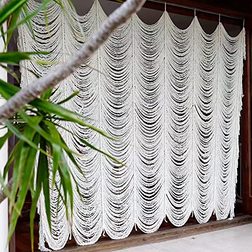 Macrame Curtain White Handmade Boho Room Divider Window Yarn 59"W*75"L - color: Ivory