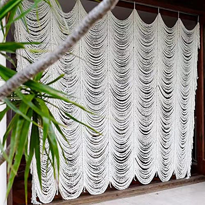 Macrame Curtain White Handmade Boho Room Divider Window Yarn 59"W*75"L - color: Ivory