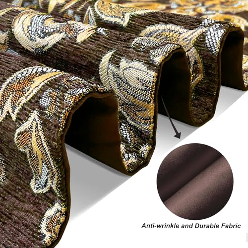 Dark Brown Table Runners 120" Thick Chenille with Europe Floral Pattern - color: Dark Brown, size: 13x120"