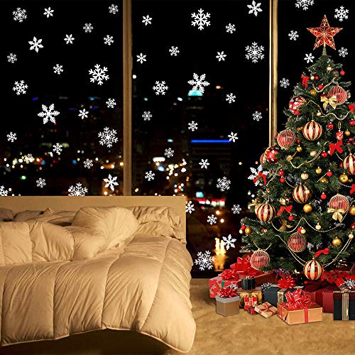 LUDILO 135Pcs Christmas Decorations Window Clings Snowflakes Window Decals - color: White