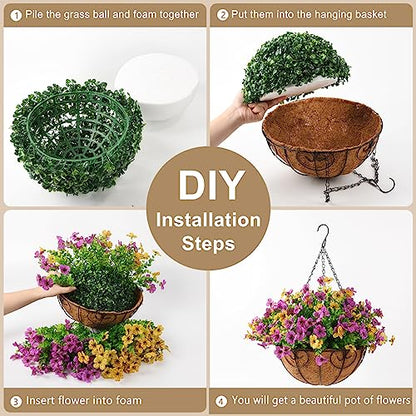 Artificial Hanging Flowers Basket for Outdoor, UV Resistant Plants Daisy - color: Purple Yellow