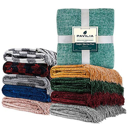 PAVILIA Chenille Throw Blanket Knit Twin Size Tassel Throw Light Grey 60x80 - color: Light Grey, size: 60 X 80 Inches - Twin