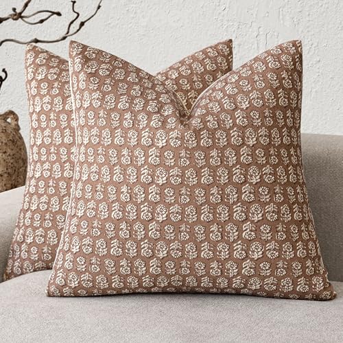 Foindtower Floral Print Throw Pillow Covers 18×18 Inch,Light Orange Brown - color: Almond, size: 18" x 18" (Pack of 2)
