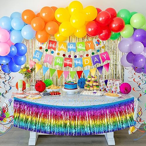 BEISHIDA Dark Rainbow Fringe Garland Banner 30ft Wall Tinsel Foil Streamers - color: Dark Rainbow