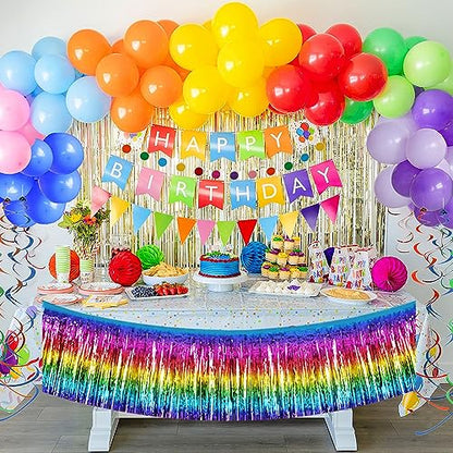 BEISHIDA Dark Rainbow Fringe Garland Banner 30ft Wall Tinsel Foil Streamers - color: Dark Rainbow
