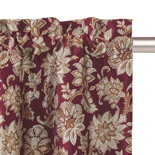 Loom and Mill Elegant Damask Floral Valances for Windows, Rusty Red,54"x18" - color: Rusty Red