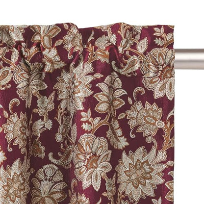 Loom and Mill Elegant Damask Floral Valances for Windows, Rusty Red,54"x18" - color: Rusty Red