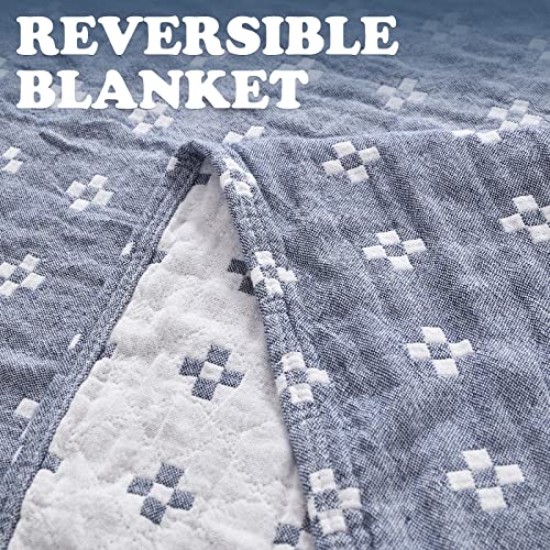 jinchan 100% Cotton Muslin Blanket Twin Boho Throw Blanket 50x60 Denim Blue - color: B. Cross Blue, size: 50"x60"