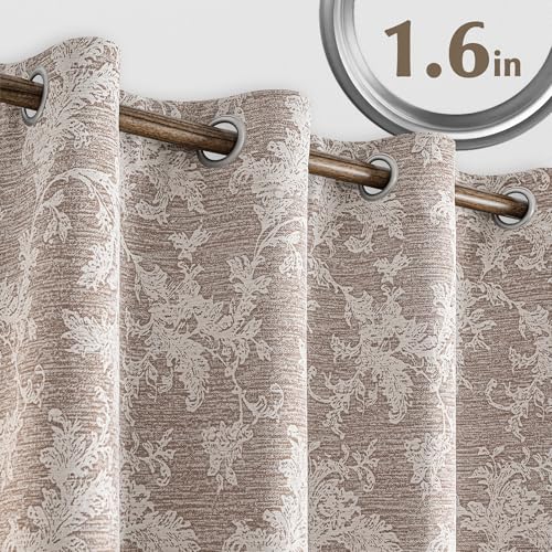 FMFUNCTEX Rust Brown Floral Jacquard Blackout Curtains, 108 Inches,2 Panels - color: Rust Brown, size: 52"W x 108"L (Pack of 2)