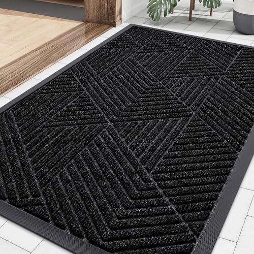 Smiry Front Door Mat Outside Entrance, Low Profile Rubber Doormat, 33x21 - color: Black, size: 33" X 21"