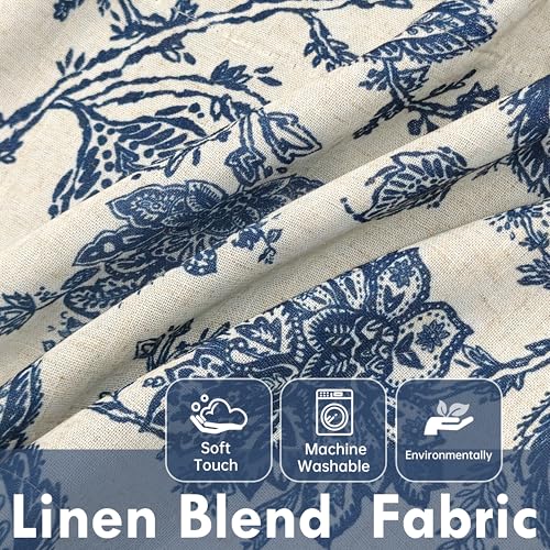 DriftAway Freda Jacobean Floral Linen Blend Blackout Thermal Insulated Energy Saving Privacy Window Linen Curtain Valance Rod Pocket 2 Layers Single 52 Inch by 14 Inch Plus 2 Inch Header Navy Beige - color: Navy, size: 52"W x 14"L (Pack of 1)
