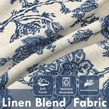 DriftAway Freda Jacobean Floral Linen Blend Blackout Thermal Insulated Energy Saving Privacy Window Linen Curtain Valance Rod Pocket 2 Layers Single 52 Inch by 14 Inch Plus 2 Inch Header Navy Beige - color: Navy, size: 52"W x 14"L (Pack of 1)
